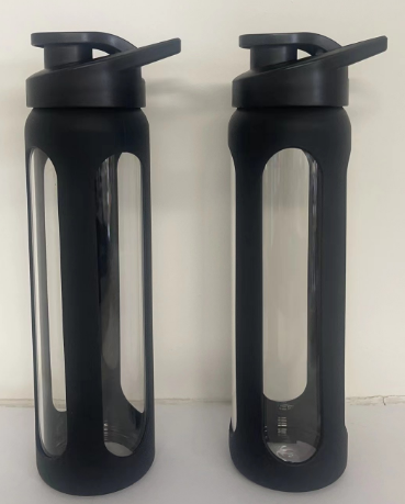 glass bottle with plastic cover 